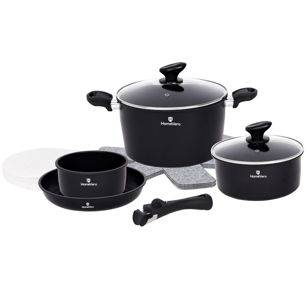 HomeVero Carbon Steel Cookware Set - 13pcs Black HV-1013B