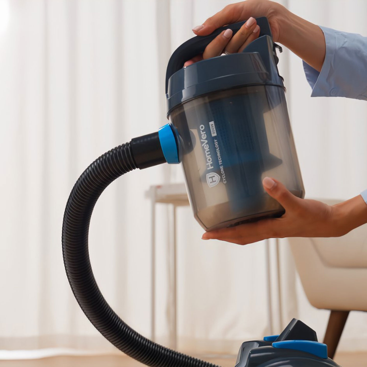 HomeVero Bagless Vacuum Cleaner 2L 800W Blue-Grey - Image 2