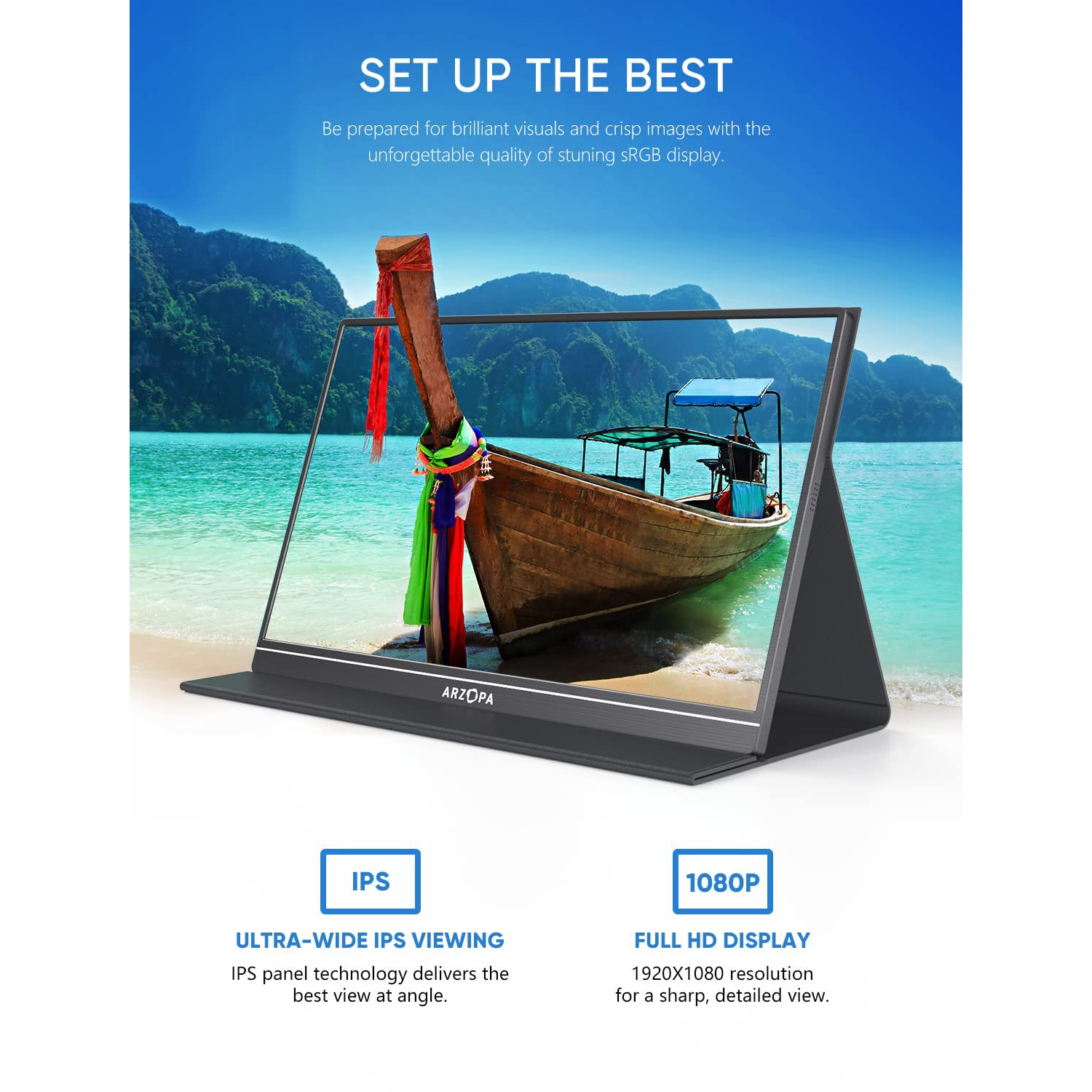 Arzopa Portable Laptop Monitor Black 15.6'' FHD 1080P S1 TABLE - Image 3