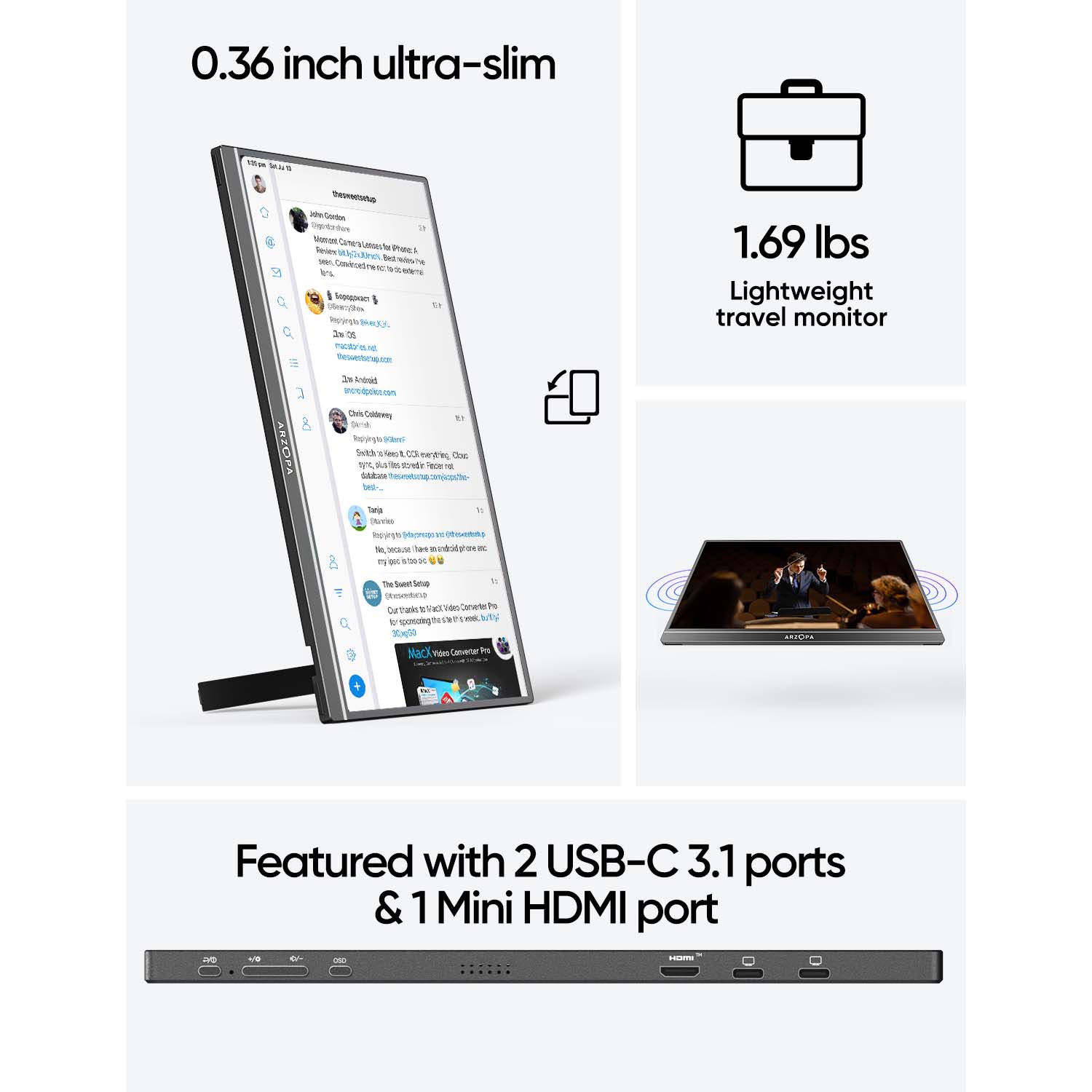 Arzopa Portable Monitor 16.1" FHD Black Z1C - Image 4