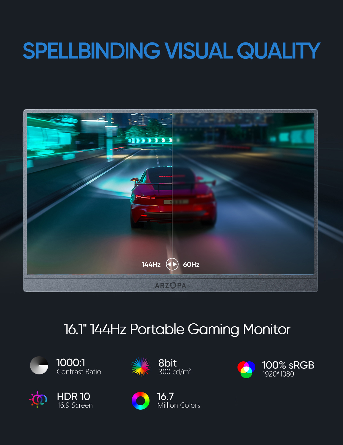 Arzopa Portable Monitor 144Hz 16.1" with Sleeve Bag - Image 4