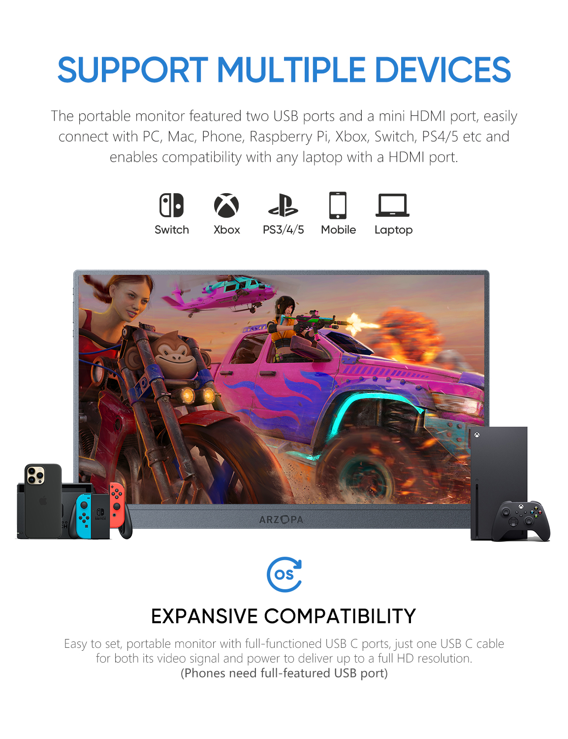 Arzopa Portable Monitor 144Hz 16.1" with Sleeve Bag - Image 5