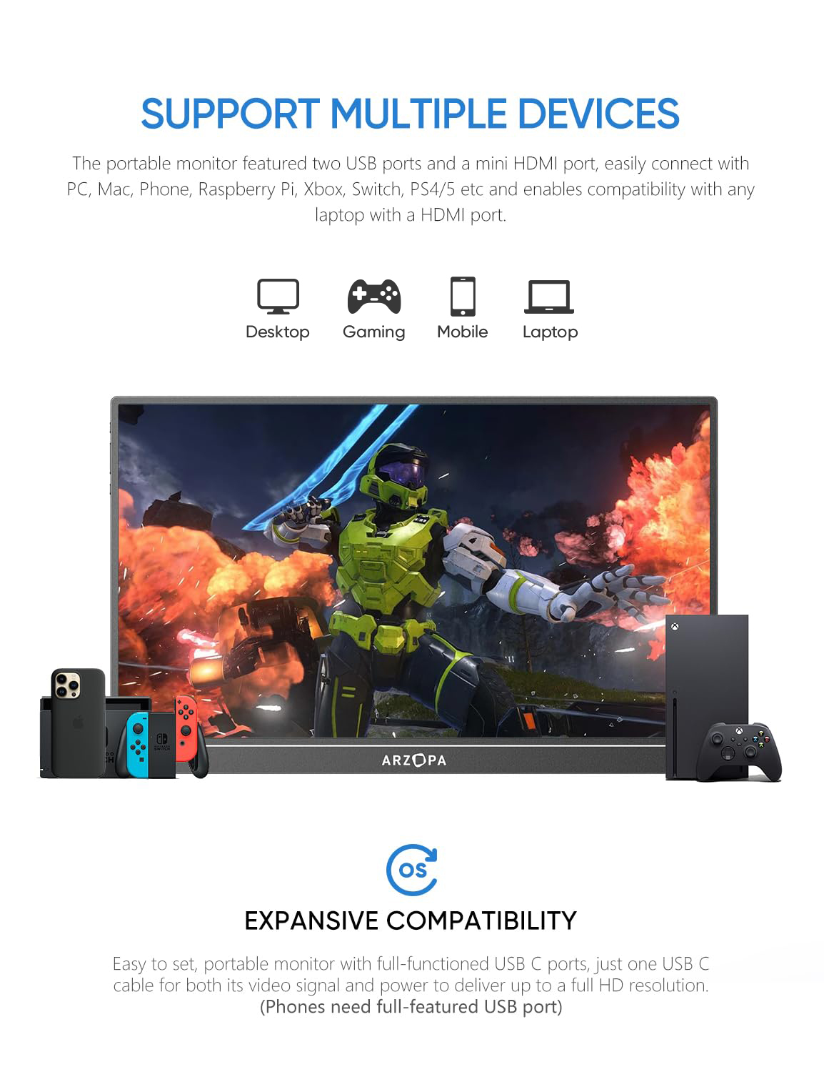 Arzopa 2.5K 16" Portable Monitor Black Z1RC - Image 2