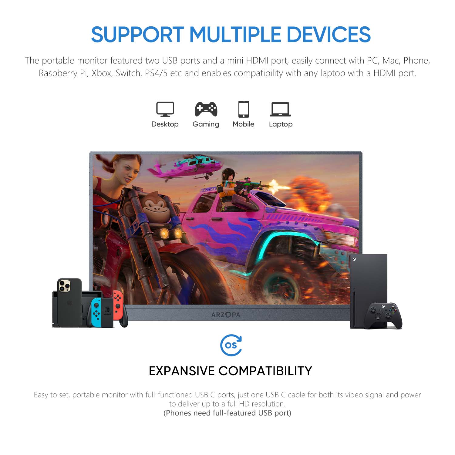 Arzopa 16.1" Portable Gaming Monitor Space Grey 2K QHD 180Hz Z3FC - Image 6