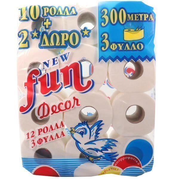 Fun Χαρτί Υγείας 3φύλλο 10+2 ρολλά Δώρο (12x110gr)
