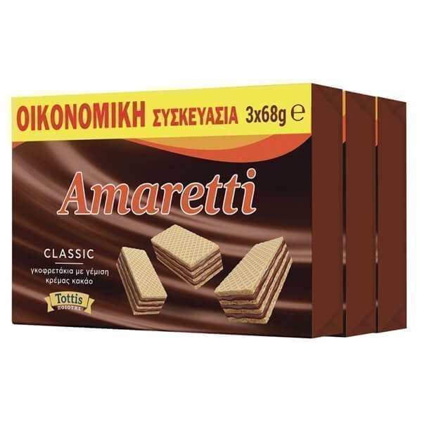 Bingo Amaretti Γκοφρέτα 3x68gr Κρέμα Κακάο