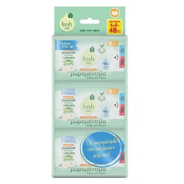 Fresh Care Μωρομάντηλα 6x48τεμ. Travel Pack Αλόη