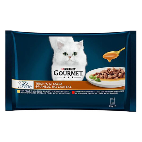 Gourmet Perle Γατοτροφη (4x85gr) - (μινι Φιλετακια Σε Σαλτσα - Κοτοπουλο & Βοδινο)