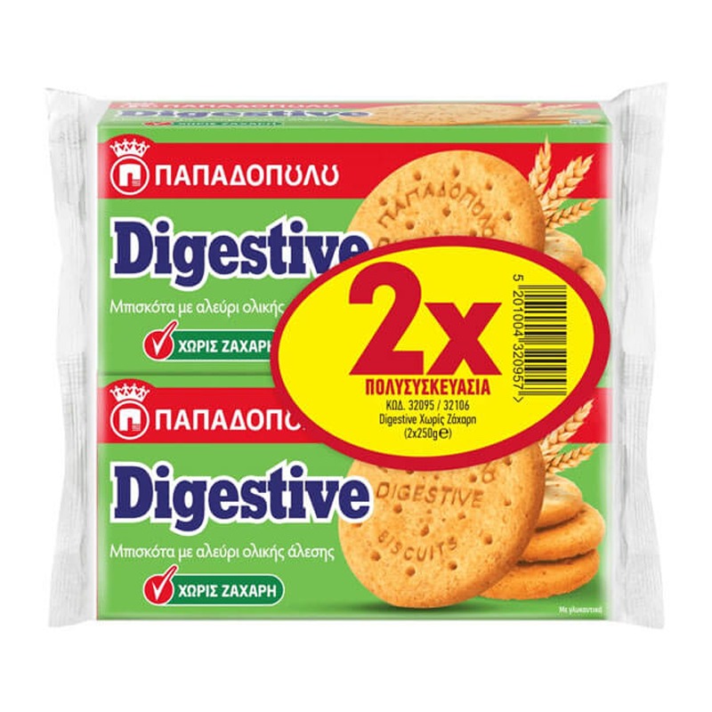 Παπαδοπουλου Digestive (2x250gr.) - (ολικης) (χωρις Ζαχαρη)