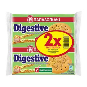 Παπαδοπούλου Digestive Ολικής Άλεσης Χωρίς Ζάχαρη 2x250gr