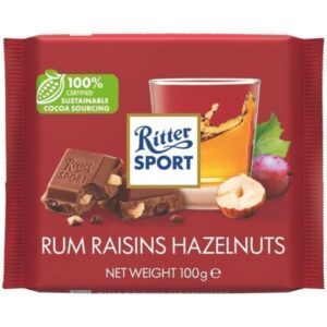 Ritter Sport Σοκολατα Γαλακτος 100GR. - (Ρουμι,σταφιδες Και Φουντουκια)